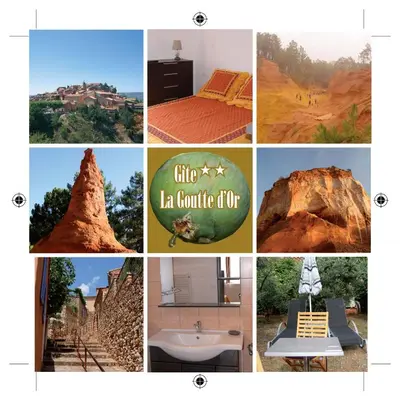 a collage of photos of different types of rocks at La goutte d'or in Roussillon