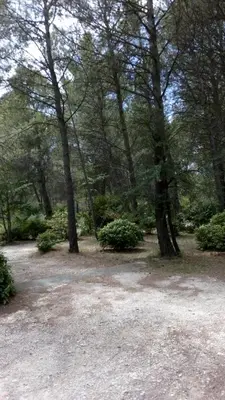 a parking lot with trees and shrubs in a park at Le Clos Zinou in Lambesc