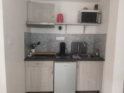 a small kitchen with a sink and a microwave at les oliviers in Carpentras
