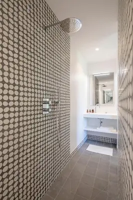 a bathroom with a shower with a shower at Maison Galatéa in Noves