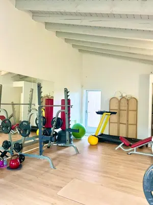 a gym with many exercise equipment in a room at villa Luberon in Saint-Saturnin-les-Apt