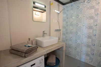 a bathroom with a sink and a shower at Le Champ des Oliviers in Oppède