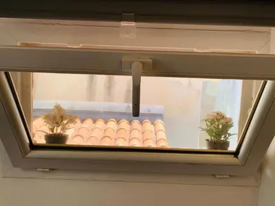 a window with two potted plants in it at COURONNE STUDIO in Aix-en-Provence