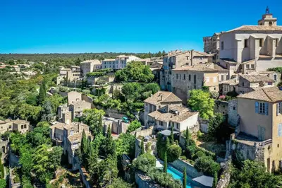 an aerial view of an old town in theubergian ardennes at Villa Sunset in Gordes in Gordes