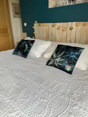 a bed with two pillows on top of it at Maison d'hôtes Bastide St Victor à 2,5 kilomètres de Lourmarin in Puyvert