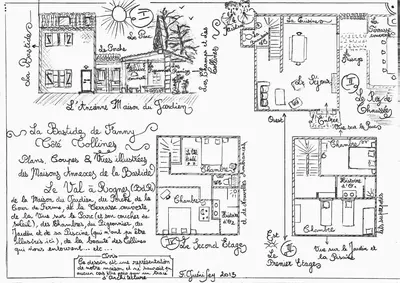a collage of architectural drawings of a house at Bastide de Fanny in Rognes