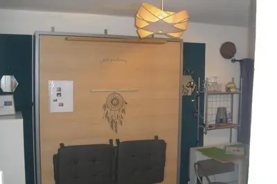 a wooden door with a drawing on it at Lou mas li Pitchoun 