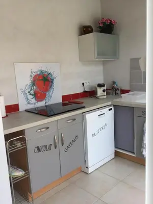 a kitchen with a refrigerator and a dishwasher at Beautiful provencal vacation rental in L'Isle sur la Sorgue in LʼIsle-sur-la-Sorgue