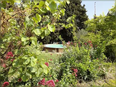 a house in the middle of a garden with flowers at Gite La Gourmandine in Saint-Andiol