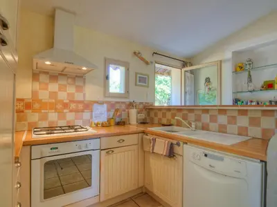 a kitchen with a sink and a stove top oven at Holiday Home Les Cairnes by Interhome in Viens