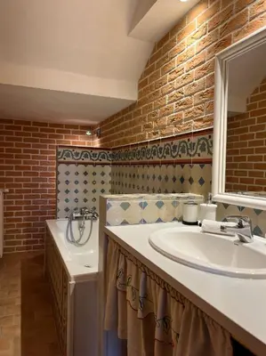 a bathroom with a sink and a bath tub at Domaine de Blanche Fleur in Châteauneuf-de-Gadagne