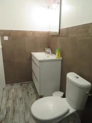 a bathroom with a white toilet and a sink at Maison 4 étoiles et Studio 3 étoiles indépendants avec piscine in LʼIsle-sur-la-Sorgue