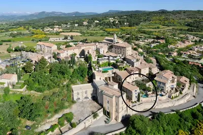 an aerial view of a large estate with buildings at Maison Ventoux in Crillon-le-Brave