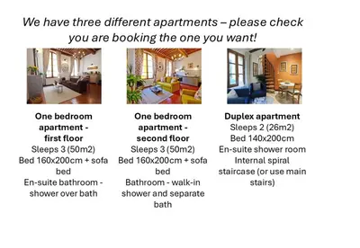 a screenshot of three different apartment requirements places check you are booking the one you want at Cent Cinq - unique apartments in the heart of Apt in Apt