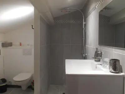 a bathroom with a sink and a toilet at Centre d'énergies in Monteux