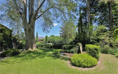 a garden with a large tree and green bushes at 4 Bedroom Stunning Home In Lagnes in Lagnes