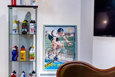 a picture of a man riding a bike in a room at Le Nesk Ventoux - Hotel in Sault-de-Vaucluse