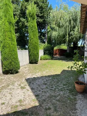 a garden with bushes and a tree in the yard at The Willow Tree in Le Thor