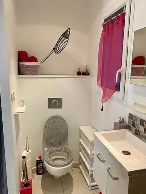 a bathroom with a toilet and a sink at Chambre privée indépendante au cœur du Luberon in Saint-Saturnin-les-Apt