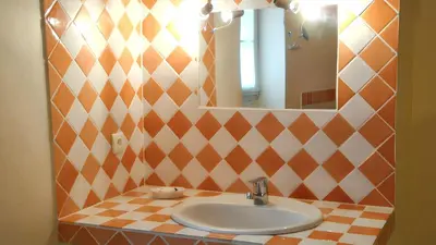a bathroom with a sink and a mirror at Charmante villa à Dauphin avec piscine privée et jardin in Dauphin