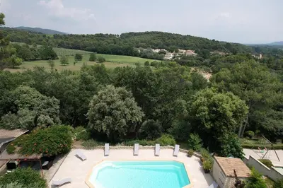 an overhead view of a swimming pool on a house at Pleasant part of house with pool to share in Vaucluse, 4/6 people in Puget