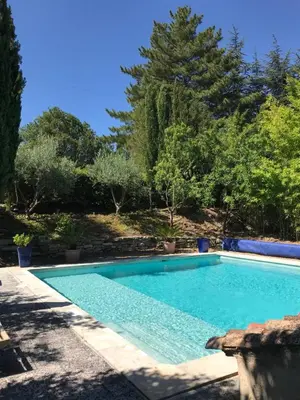 a swimming pool in a yard with trees at Bastide La Destinée in Ménerbes