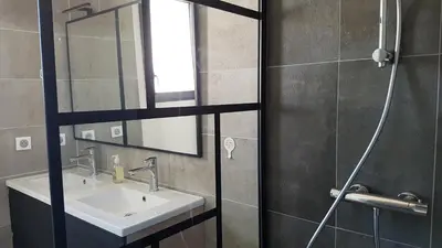 a bathroom with a sink and a mirror at L’Abrico’thym in Apt