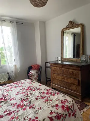 a bedroom with a bed with a dresser and a mirror at SOUS LE TILLEUL CENTENAIRE in La Tour-dʼAigues