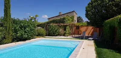 a swimming pool in the backyard of a house at Studio avec kitchenette du sentier des ocres in Roussillon