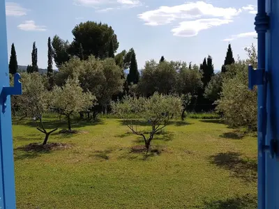 a view of a field with trees and bushes at Cottage in Luberon near Apt Market in Apt