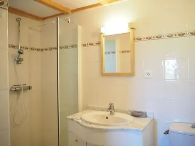 a bathroom with a sink and a shower at Cottage in Luberon near Apt Market in Apt