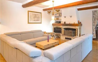 a living room with a couch and a fireplace at Cozy Home In Aubignan in Aubignan