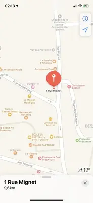 a map of rue mimspect with a red circle at Le Petit Marius in Aix-en-Provence