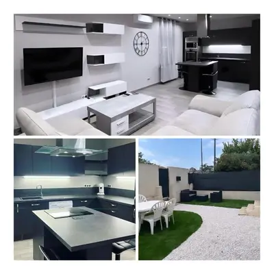 a collage of photos of a living room and a kitchen at Logement privé à proximité du Mont Ventoux in Carpentras
