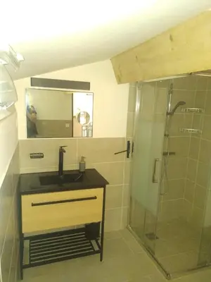 a bathroom with a sink and a shower at Sous un chêne bicentenaire in Lambesc