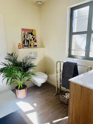 a bathroom with a toilet and a plant in it at La Chambre Cézanne in Aix-en-Provence