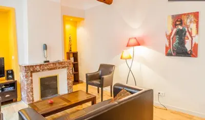 a living room with a couch and a fireplace at Appartement de Charme in Aix-en-Provence