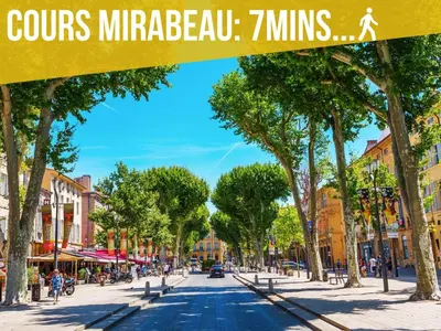 a city street with a yellow sign that reads sou minhaba zinnias at Le Petit Patio in Aix-en-Provence