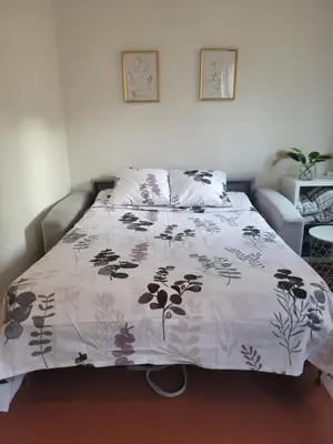 a bed in a room with a blanket on it at Aix-en-Provence Superbe studio centre historique in Aix-en-Provence