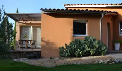a house with a cactus bush in front of a house at Le gîte du petit branché in Mazan