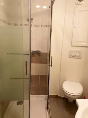 a bathroom with a shower and a toilet at Appartement à L'Isle-sur-la-Sorgue avec vue sur la ville in LʼIsle-sur-la-Sorgue