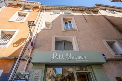 a building with a sign for a pet store at L'IRIS D OR - 3 Étoiles- 3ème étage in LʼIsle-sur-la-Sorgue