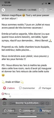 a screenshot of a text message on a cell phone at L'Aurore Love Room de prestige jacuzzi sauna piscine chauffée cuisine in Carpentras