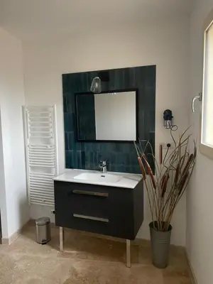 a bathroom with a sink and a mirror at lagalerie84 in Saint-Saturnin-les-Apt