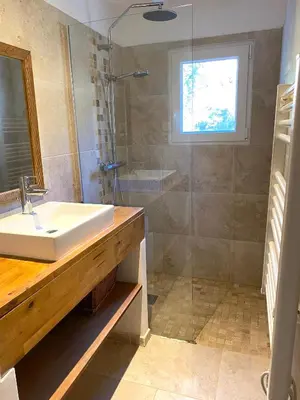 a bathroom with a sink and a shower at Le domaine de Gaïa in Aix-en-Provence