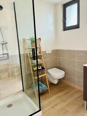 a bathroom with a shower and a toilet at Studio Nuitée en Provence 2 in Aix-en-Provence