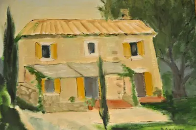 a painting of a house with an orange roof at Gîte St Roch en Luberon in Castellet
