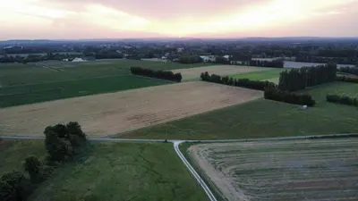 an aerial view of a field with trees and a road at Le Mas des Perrines Maison d’Hôtes in Pernes-les-Fontaines
