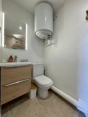 a bathroom with a toilet and a sink and a mirror at Beau studio au cœur d’Aix et du Cours Mirabeau in Aix-en-Provence