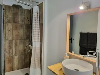 a bathroom with a sink and a shower at Appartement centre historique in Aix-en-Provence